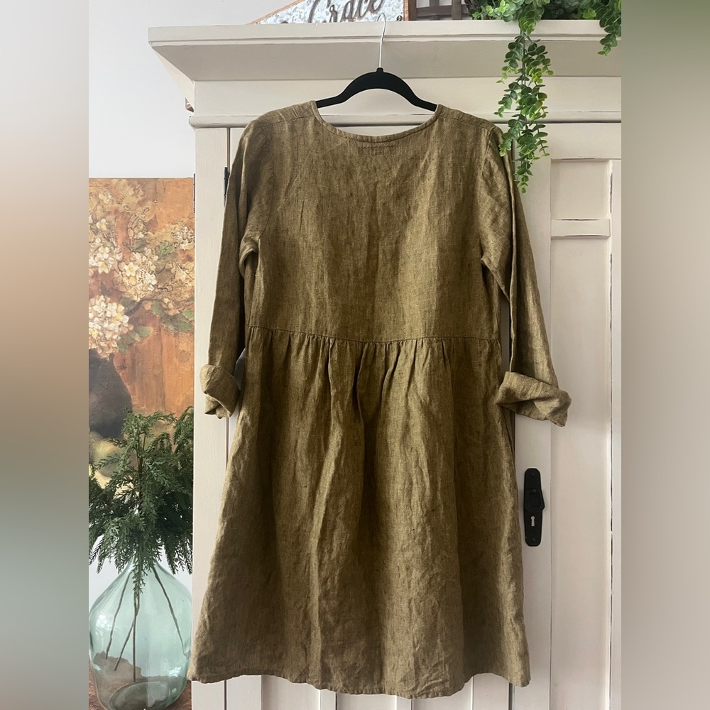 FLAX GREEN LONG SLEEVE BABY DOLL DRESS TO CUTE nwot P - Picture 4 of 5